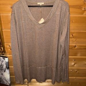 Easel Taupe V-Neck Long Sleeve Top